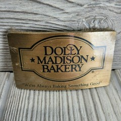 Dolly Madison Bakery Belt Buckle Gold Advertising Brass Tone Logo Western Vtg