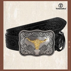 TRIWORKS Western Buckle Belts for Men, Mens Cowboy Fit Size 34&Prime;-37&Prime;, A-black