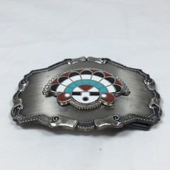 Men&rsquo;s Belt Buckle Enamel Sun Face Southwestern Tribal Style Blue Red Black