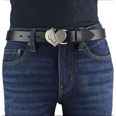 Western Heart Belt Buckle with Horse Head in Antique Silver, Rustic Interchangeable Buckle