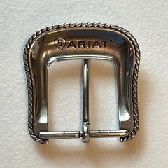 Ariat Western Belt Buckle Filigree Scroll Logo Silver Toned Rope Edge A2108