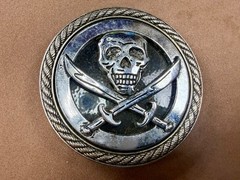 Skull and Crossed Swords Rope Pattern Border Silver Color Round Belt Buckle