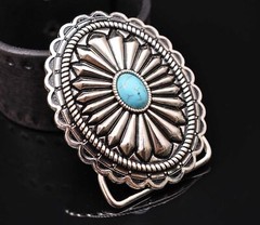 Bling Silver Southeast DIY Floral Turquoise Leather Belt Buckle Replacement 40mm