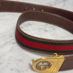 GUCCI buckle belt Sherry Line Gold hardware Made in Italy Brown Canvas Leather