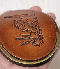 Vintage 70s Fishing Belt Buckle Brass Fish Scene Made USA Western Resin Inlay