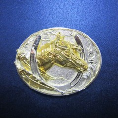 Two-Tone Silver Gold Plated Horse HorseShoe Belt Buckle also Stock in US
