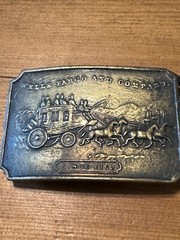 Vintage Wells Fargo and Company 1852 Stage Coach Rectangular Brass Belt Buckle