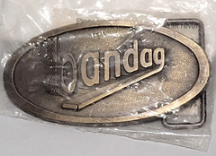Vintage RJ Brass Bandag Belt Buckle, 3 5/8&Prime; X 1-7/8&Prime;, NEW IN PACKAGE !!!