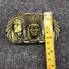 Antique Brushed Indian Chief Head Belt Buckle with Lighter, Stock in US