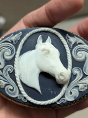 vintage CAMEO belt buckle HORSE handcrafted INCOLAY STONE equestrian WESTERN