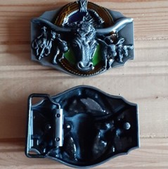 Long horns bull head rodeo western belt buckle (choice colors)