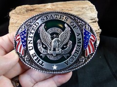 Men&rsquo;s Belt Buckle Patriotic, &lsquo;THE UNITED STATES OF AMERICA&rsquo;, Eagle, 2 U.S. Flags