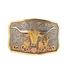 Nocona® Men&rsquo;s Longhorn Cactus Antique Gold & Silver Buckle 37910