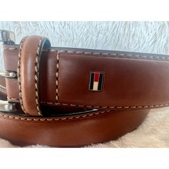 Tommy Hilfiger Brown Leather Belt Silver Buckle Stitched Casual Dress Size 40