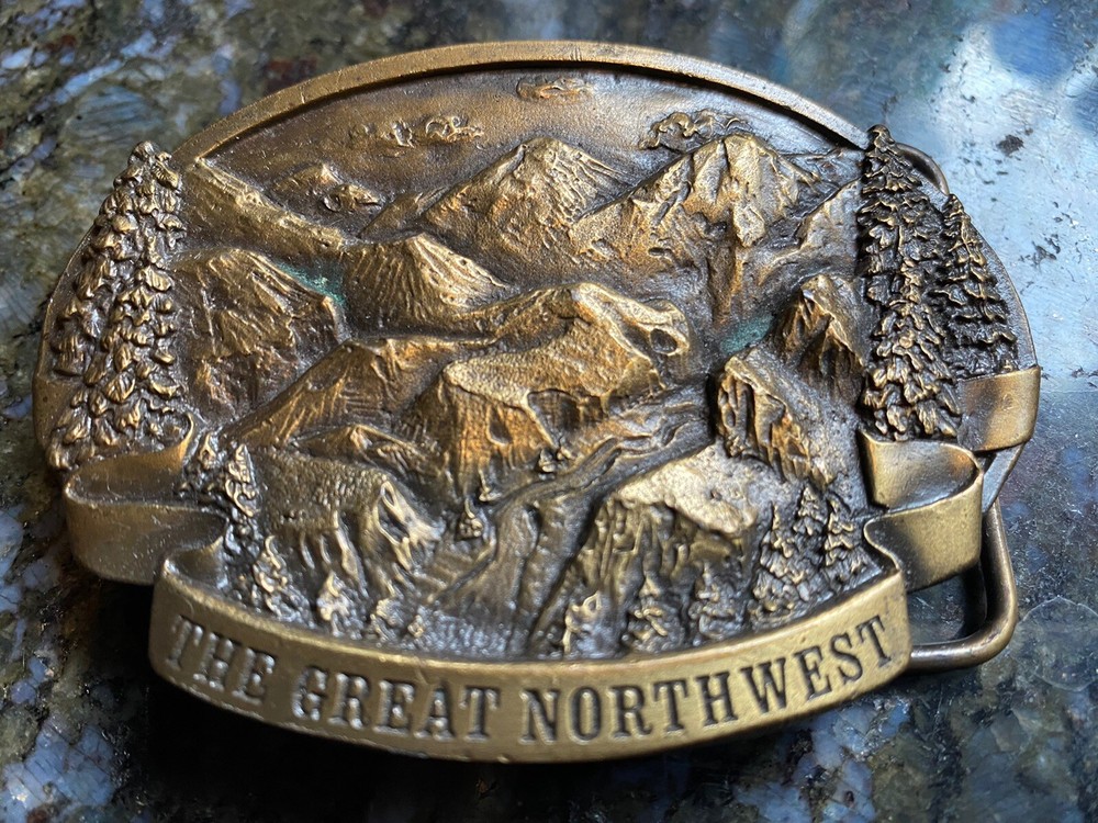 Bergamot Brass Works Belt Buckle GREAT NORTHWEST Rocky Mountains/Columbia River