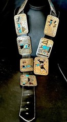 Turquoise Onyx Zuni Sterling Silver Sun Face Inlay Old Pawn Belt 40&Prime; 17406