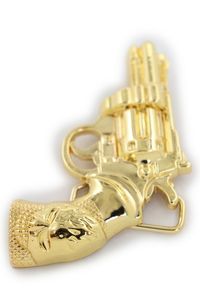 Men Women Buckle Gold Metal Western Cowboy Pistol Revolver Gun Weapon Fire Skull