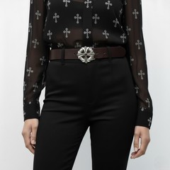 Gothic Cross Belt Buckle in Antique Silver with Black Crystals