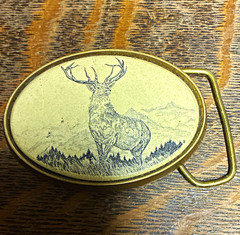 Vintage Barlow Solid Brass Oval Western Belt Buckle Stag Elk