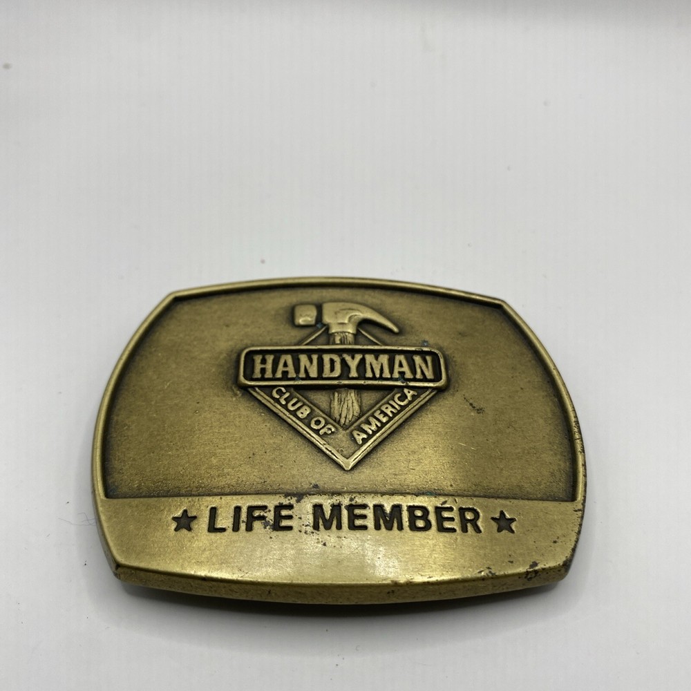 VTG 1996 Handyman Club Of America Life Member Belt Buckle Trucker Brass 3×2.5”