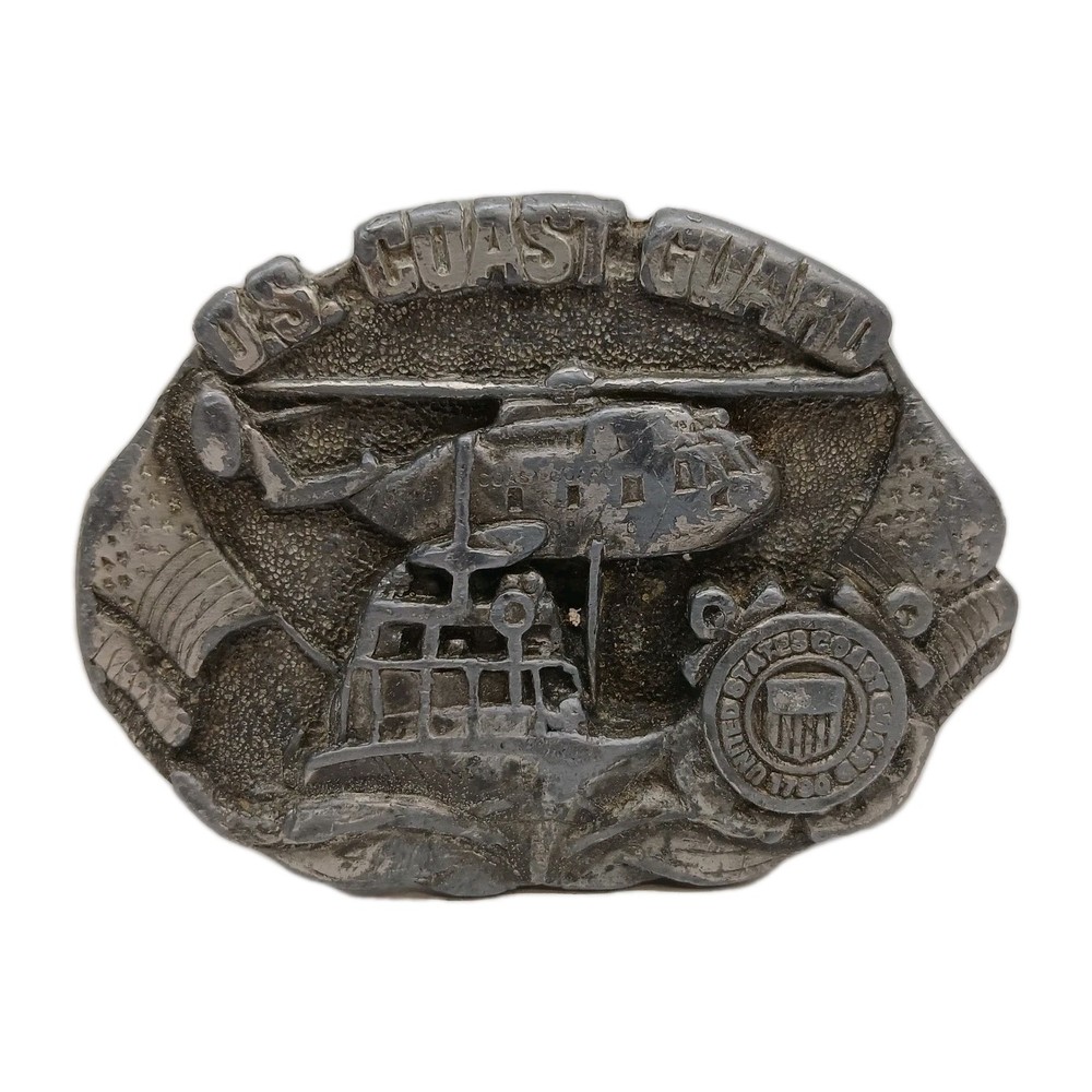 1982 BERGAMOT U.S. COAST GUARD BELT BUCKLE M-132 COAST GUARD HELICOPTER CUTTER