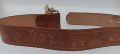 Antique Davy Crocket Leather Cowboy Belt with buckle. 24  » with tooled belt.