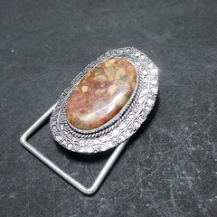 Handcrafted 925 Sterling Silver Natural Coffee Jasper Oval Cabochon Belt Buckle