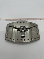 Men&rsquo;s Silver Metal Western Cowboy Longhorn Belt Buckle 2.75 x 4.25 in