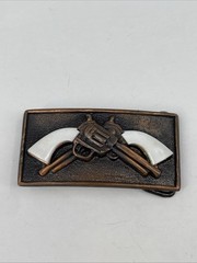 Copper Color Western 3&Prime; Belt Buckle Revolver Guns Rodeo Cowboy Cowgirl Unisex