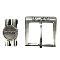 Hugo Boss Belt Buckle Silver Metal w/ Embossed Boss on Both Pcs 1.5&Prime; belt Width