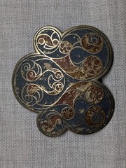 vintage 1970s handcrafted INDIA belt buckle BRASS hand painted WESTERN cowboy