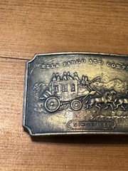 Vintage Wells Fargo and Company 1852 Stage Coach Rectangular Brass Belt Buckle