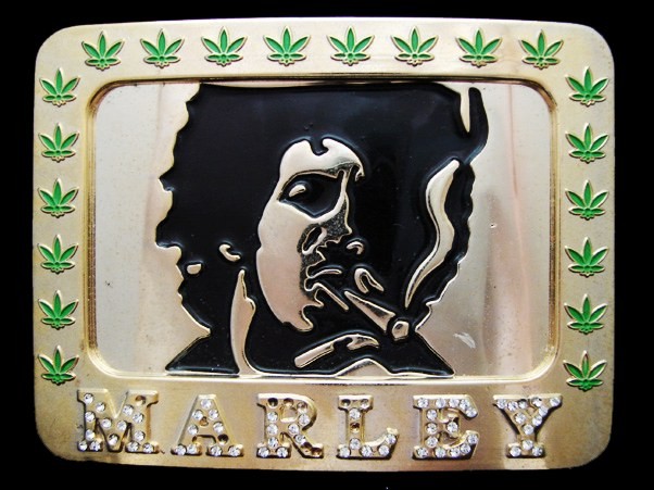 KC21173 VERY COOL RHINESTONE STUDDED **BOB MARLEY SMOKING MARIJUANA** BUCKLE