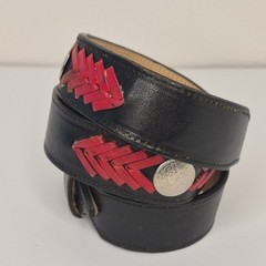 Brazos Joe Western Black Red Woven Leather Concho Belt Made in USA Mens Size 30