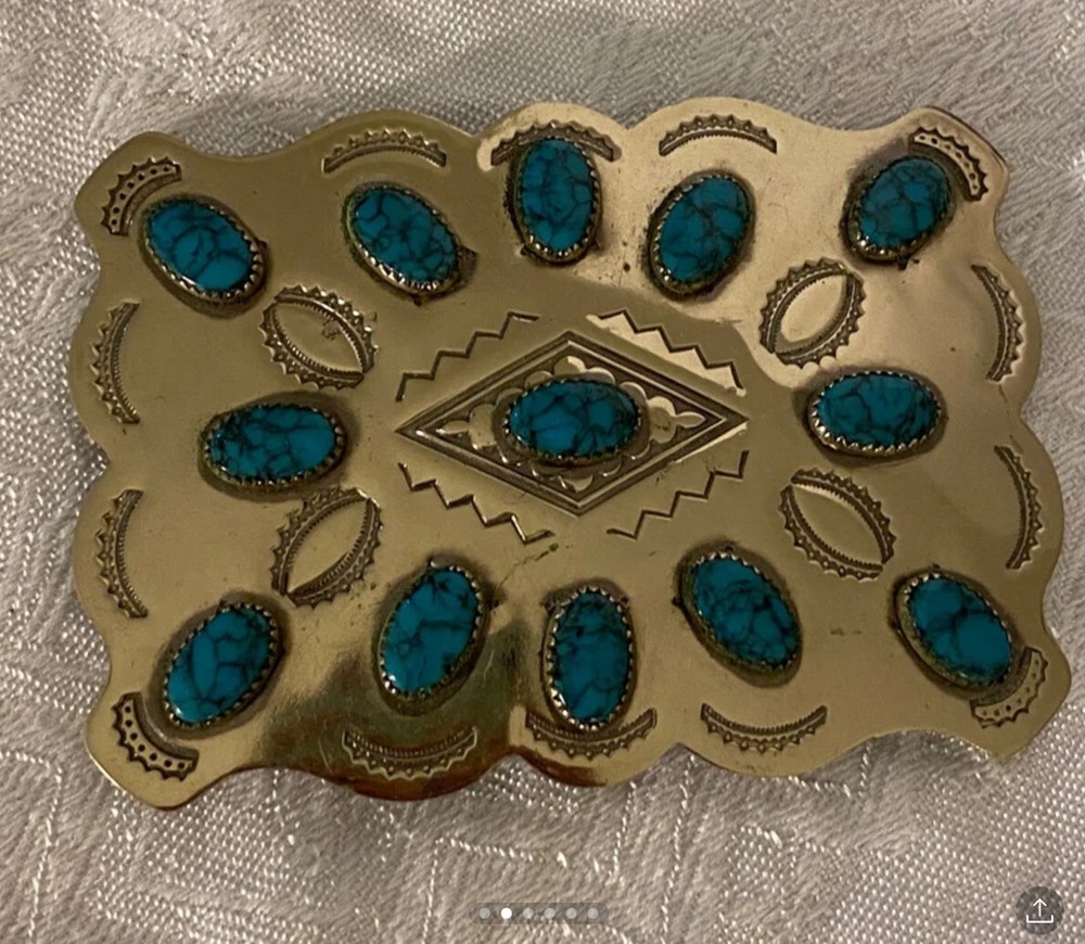 Turquoise and Silver belt buckle, Western style & Vintage ~unisex