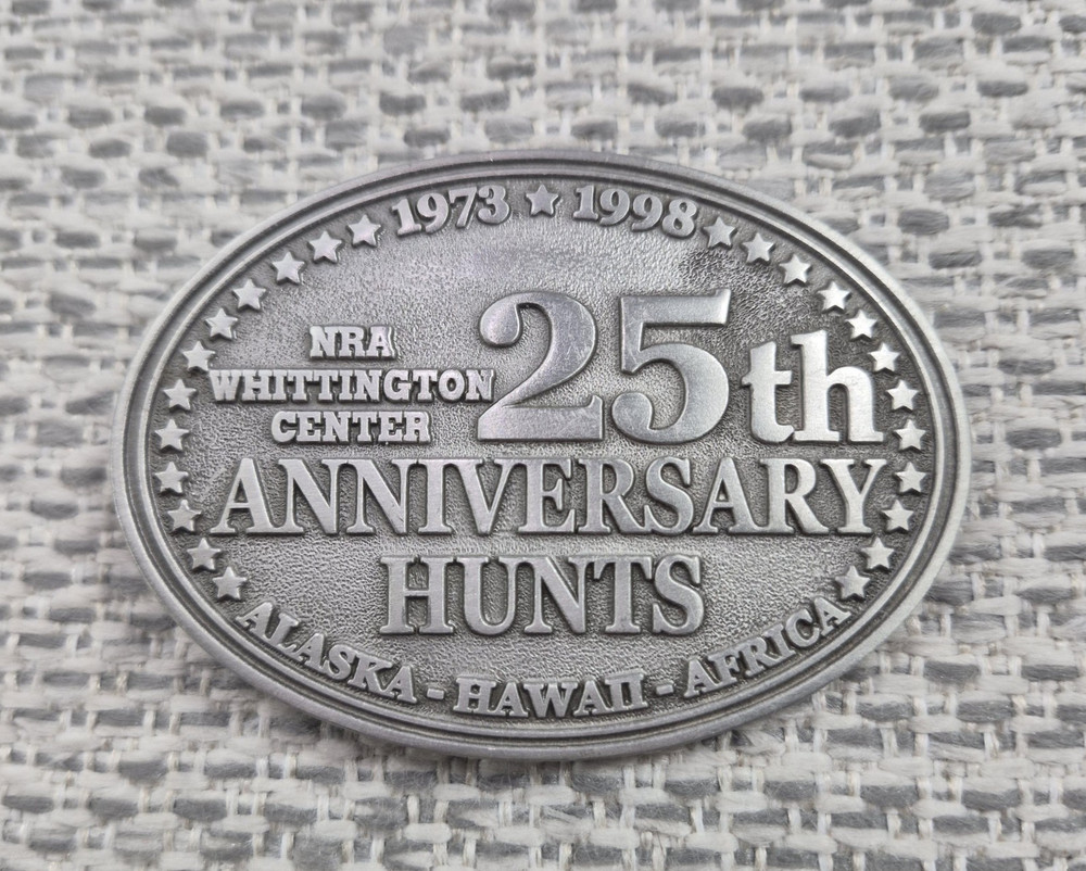 Vintage NRA Whittington Belt Buckle Mens One Size Silver 25th Anniversary Hunts