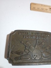 Vintage Quaker State Open Forum Bowl Bowling Belt Buckle Hit Line USA Metal