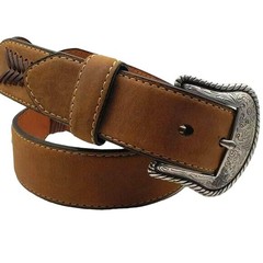 Nocona Tan Brown Leather Belt 36 Western Braided Silver Concho Floral Buckle