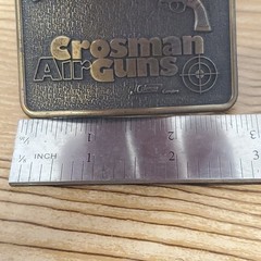 Vtg Crossman Air Guns Brass Belt Buckle Century Canada 2×2.75&Prime; EUC Coleman