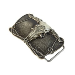Cowboys Trophy german silver belt buckle, Buffalo Skull, Texas Longhorn Skull