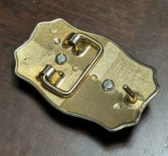 Vtg Southwestern Emerald Green Gem Stone Gold Tone With Black Belt Buckle