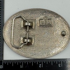 Vintage W USA Silver Tone Bald Eagle Western Belt Buckle Floral Oval Americana