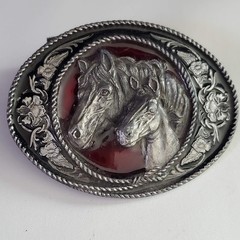Siskiyou Buckle Co Vintage Horse & Foal Belt Buckle Red Enamel A-5 Made in USA