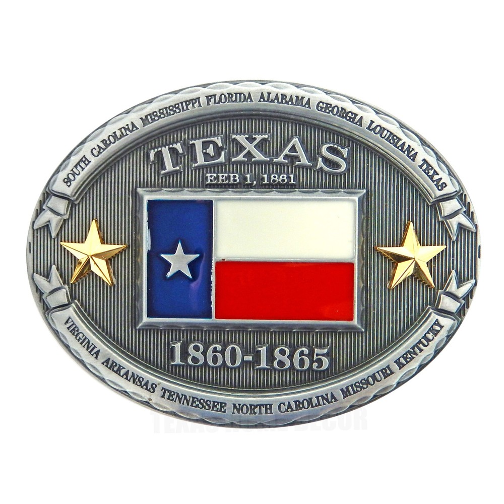Texas Flag Stars Banner Belt Buckle Antique Silver Tone Enamel Fits 1.5&Prime; Belts