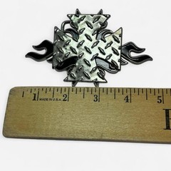Diamond Plate Silver Belt Buckle Iron Cross and Flames Large Belt Buckle Goth