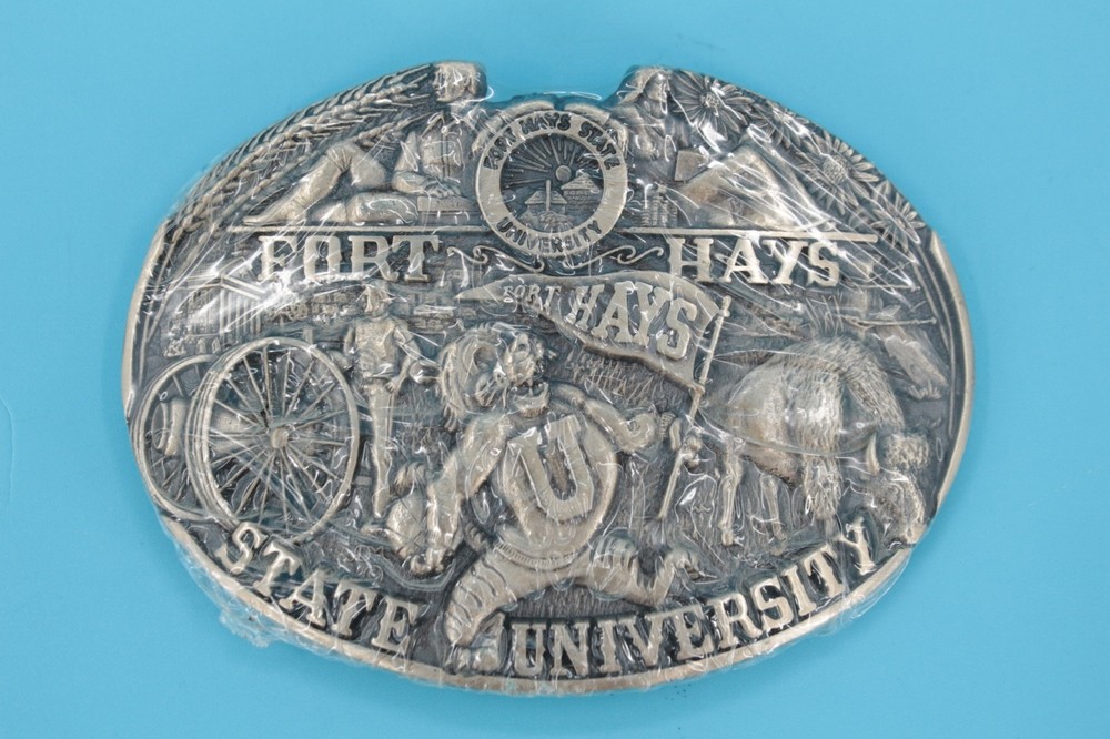 VTG 80s Fort Hays State University Kansas Commemorative Western Belt Buckle