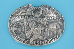 VTG 80s Fort Hays State University Kansas Commemorative Western Belt Buckle