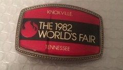 THE 1982 WORLDS FAIR – KNOXVILLE TENNESSEE BELT BUCKLE – red black gold