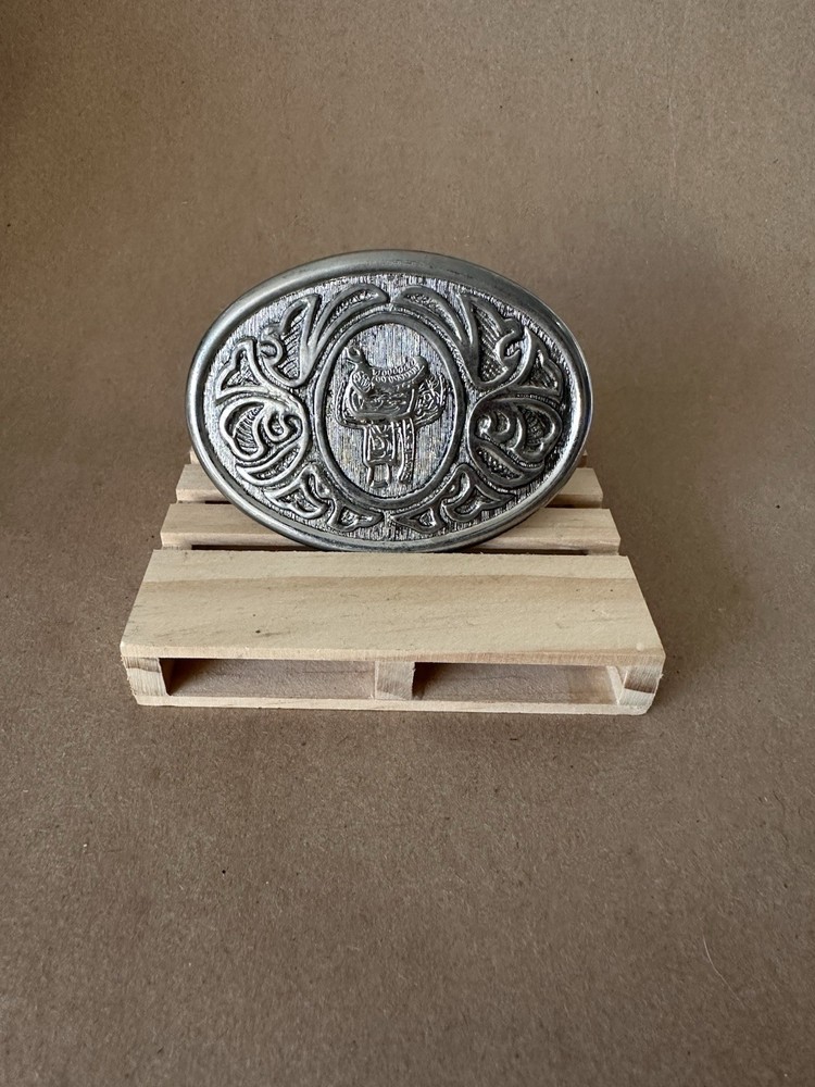 Vintage Avon Silver Saddle Belt Buckle Western Floral Scrollwork Cowboy 1970s