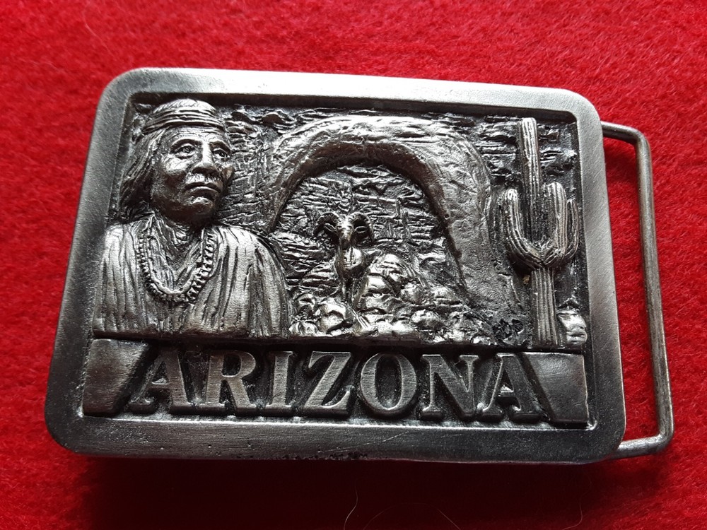 SOLID PEWTER BELT BUCKLE, « ARIZONA » 3-D DESIGN, MAN-0724*08403